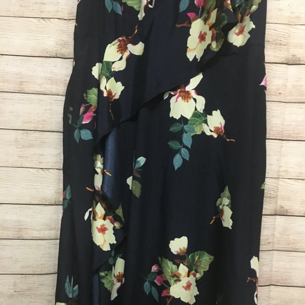 RACHEL Rachel Roy Dress Floral Ruffled Wrapped Midi Pocket Lined Black Size 2X - Picture 8 of 10